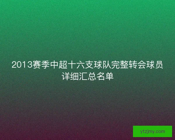 2013赛季中超十六支球队完整转会球员详细汇总名单